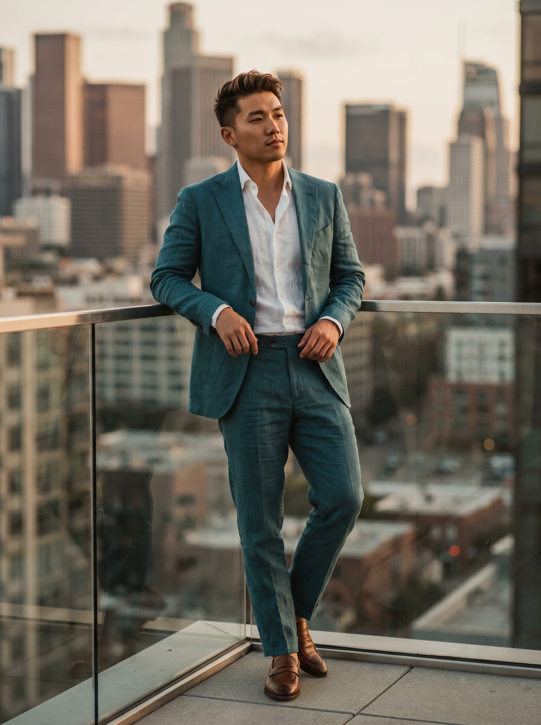 Teal Linen Suit — Custom Made to Measure - front view