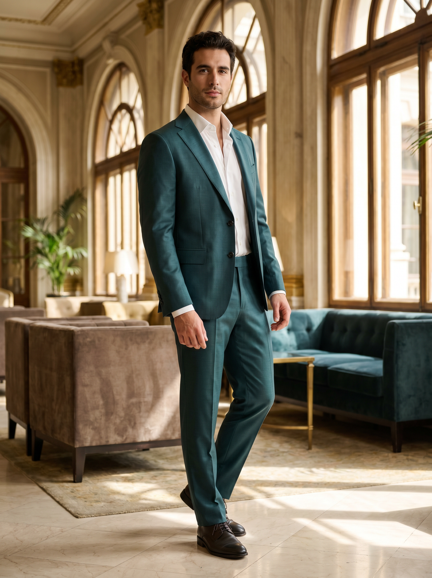 Teal Silk Blend Groomsmen Suit — Custom Made to Measure - front view