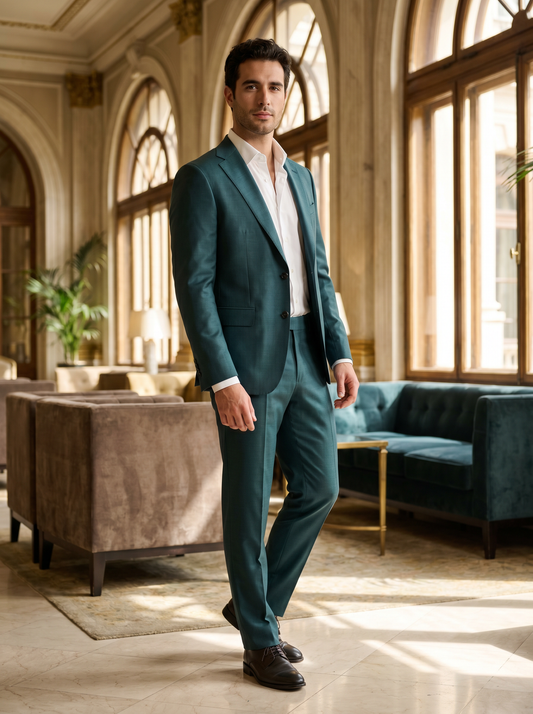 Teal Silk Blend Groomsmen Suit — Custom Made to Measure - front view