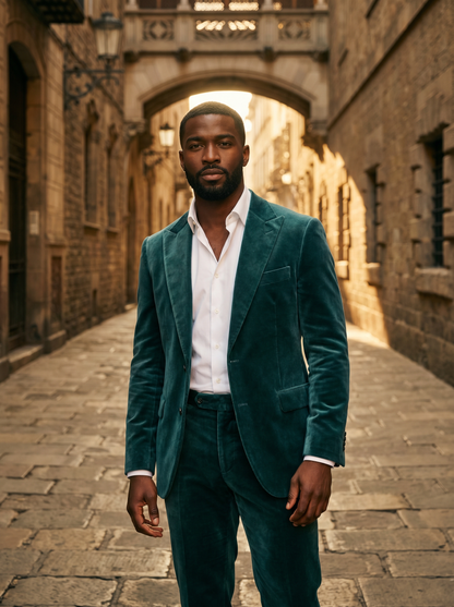 Teal Velvet Groomsmen Suit — Custom Made to Measure - front view