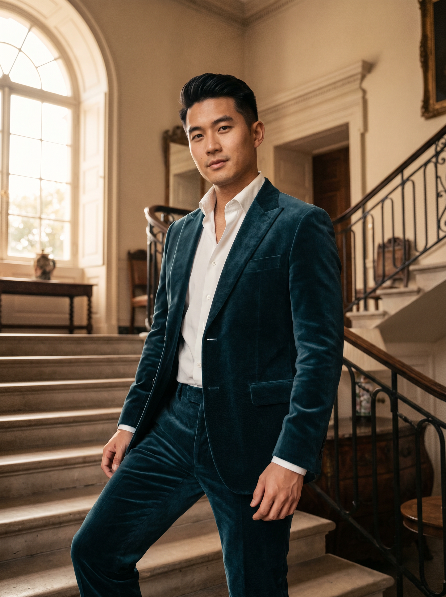 Teal Velvet Suit — Custom Made to Measure - front view