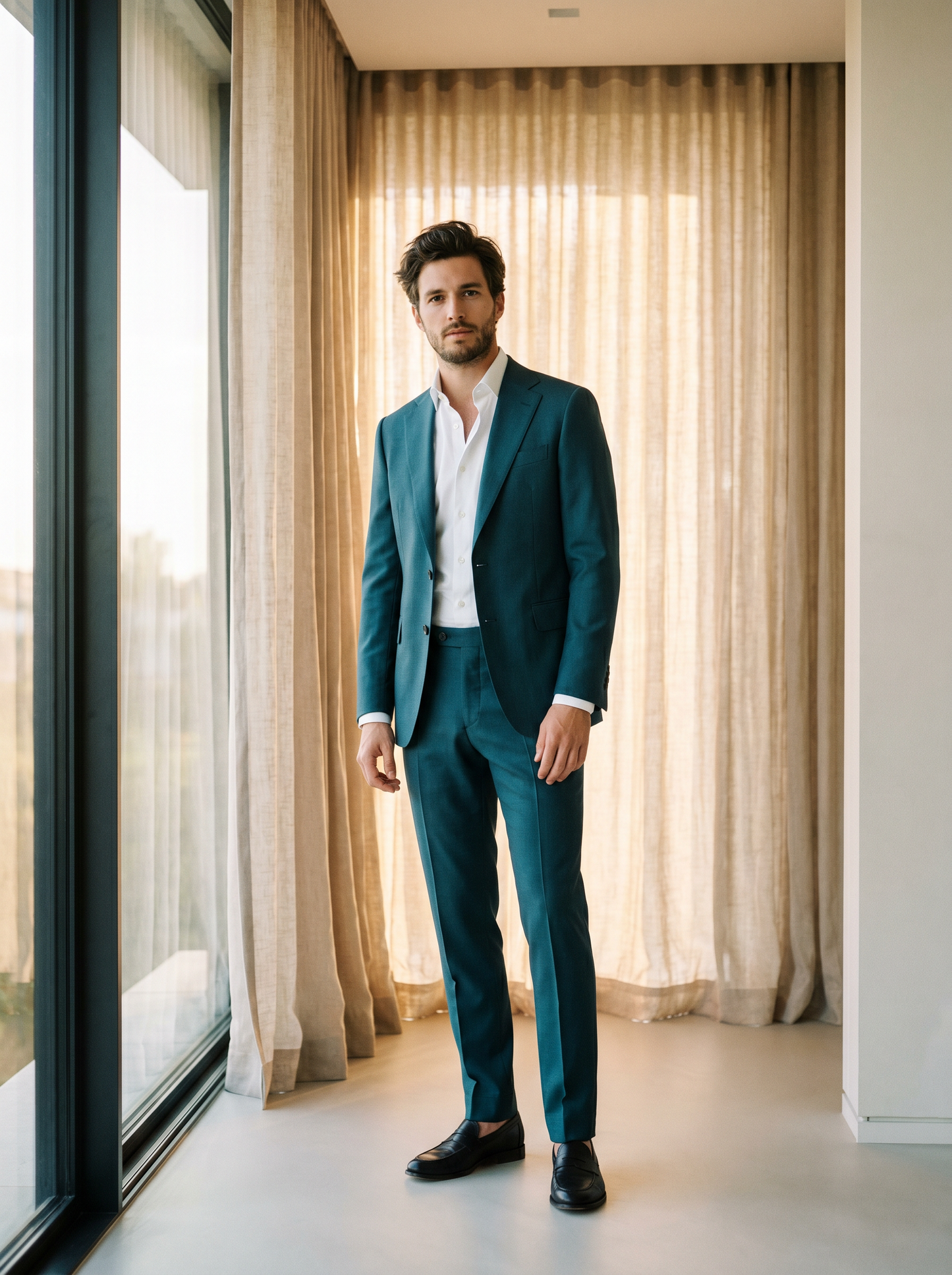 Teal Wool Groomsmen Suit — Custom Made to Measure - front view