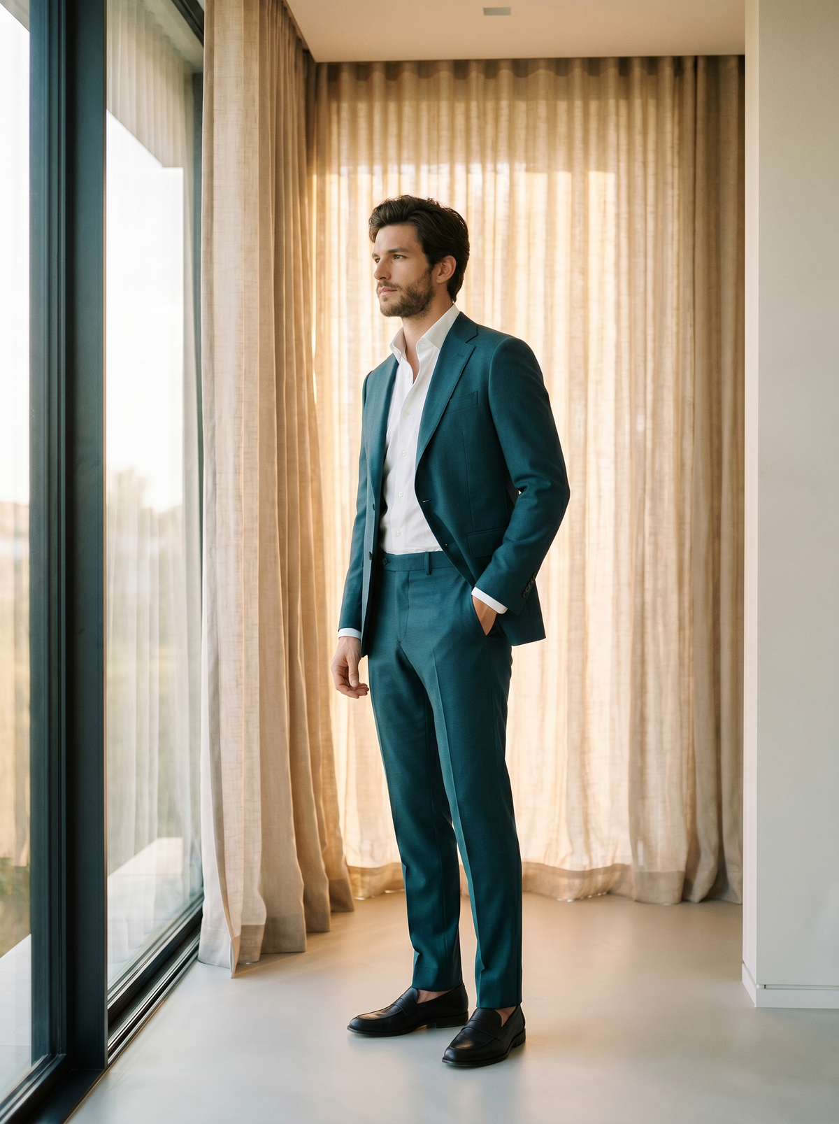 Teal Wool Groomsmen Suit — Custom Made to Measure - side view