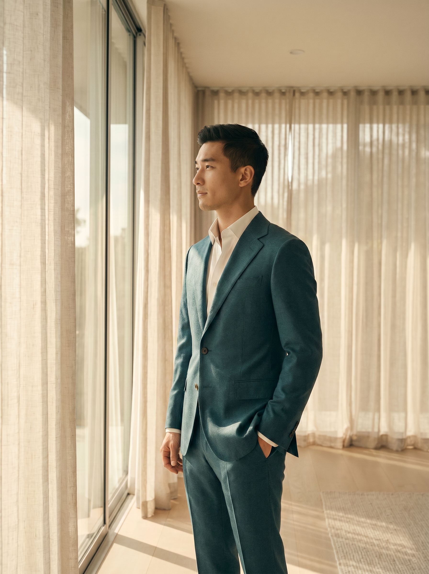 Teal Wool Suit — Custom Made to Measure - side view