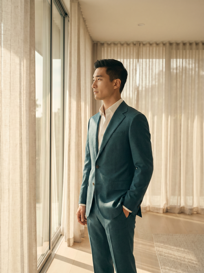 Teal Wool Suit — Custom Made to Measure - side view
