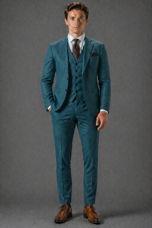 Teal Cotton Slim Fit Suit — Custom Made to Measure