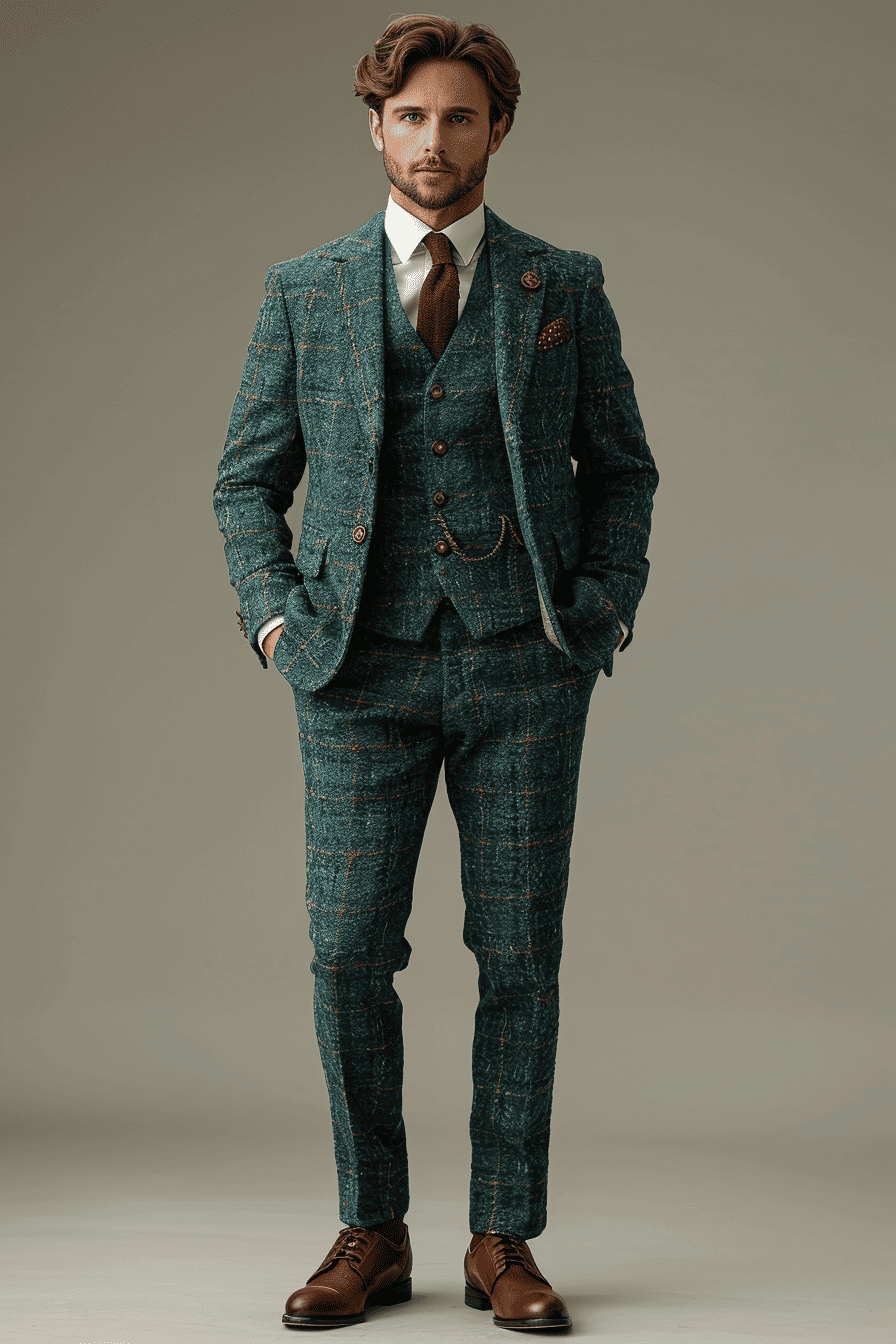Teal Tweed Suit — Custom Made to Measure