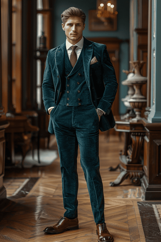 Teal Velvet Graduation Suit — Custom Made to Measure