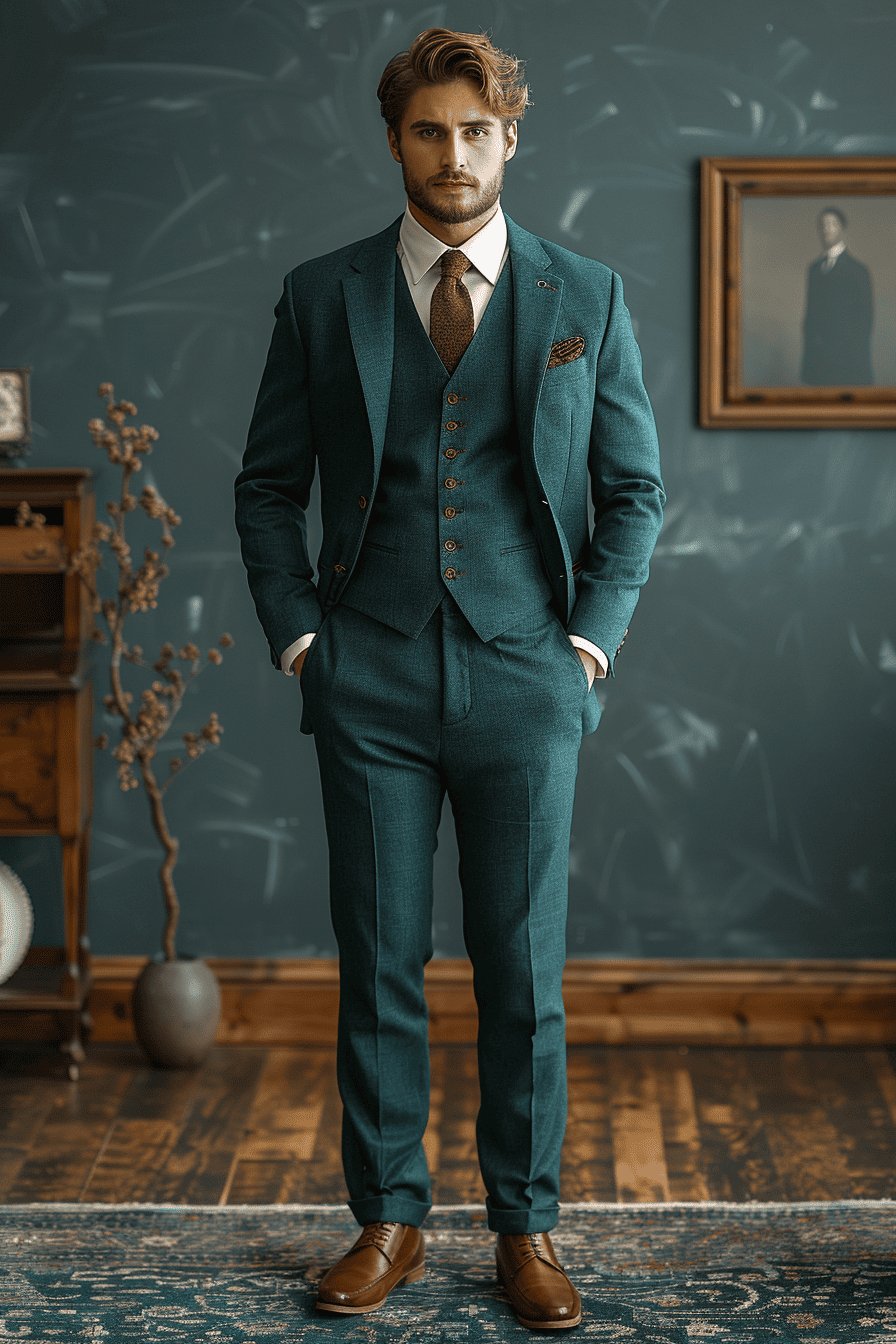 Teal Wool Cocktail Party Suit — Custom Made to Measure