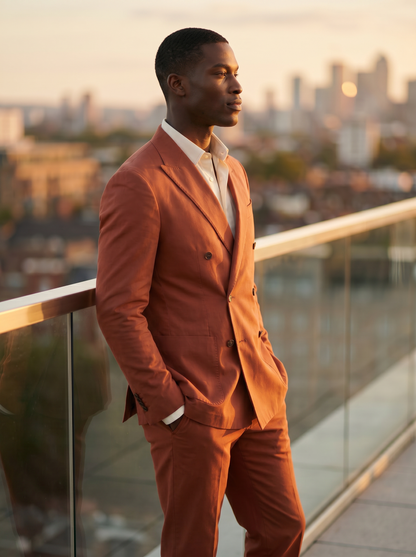 Terracotta Cotton Double Breasted Suit — Custom Made to Measure - side view