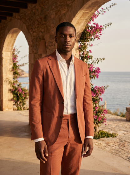 Terracotta Cotton Groomsmen Suit — Custom Made - front view