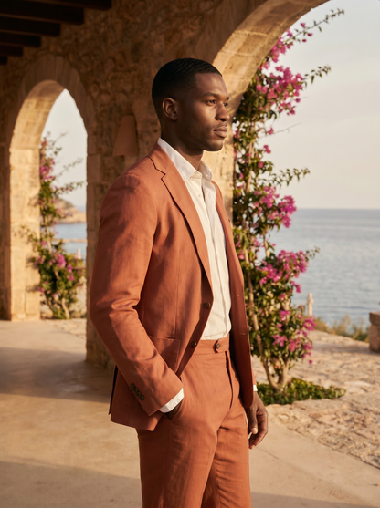 Terracotta Cotton Groomsmen Suit — Custom Made - side view
