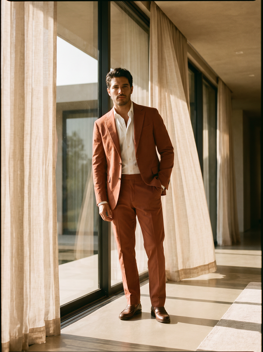 Terracotta Cotton Suit — Custom Made to Measure - front view