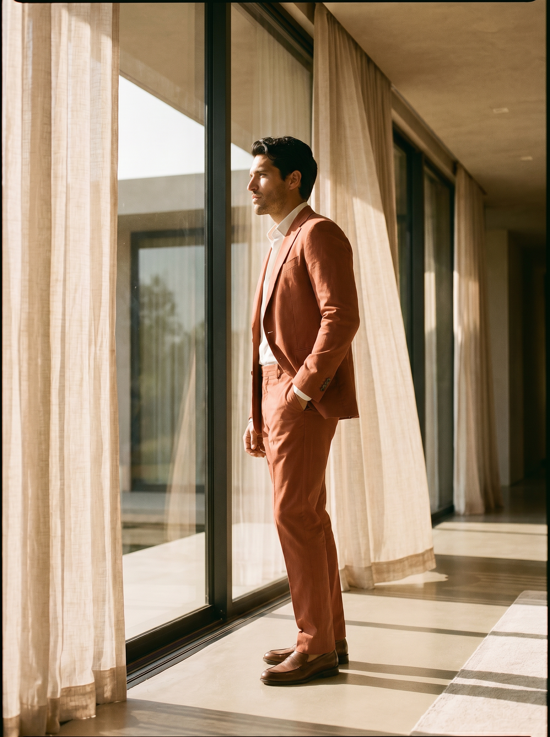 Terracotta Cotton Suit — Custom Made to Measure - side view