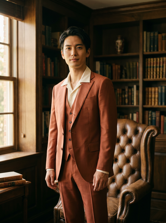 Terracotta Silk Blend 3-Piece Suit — Custom Made to Measure - front view