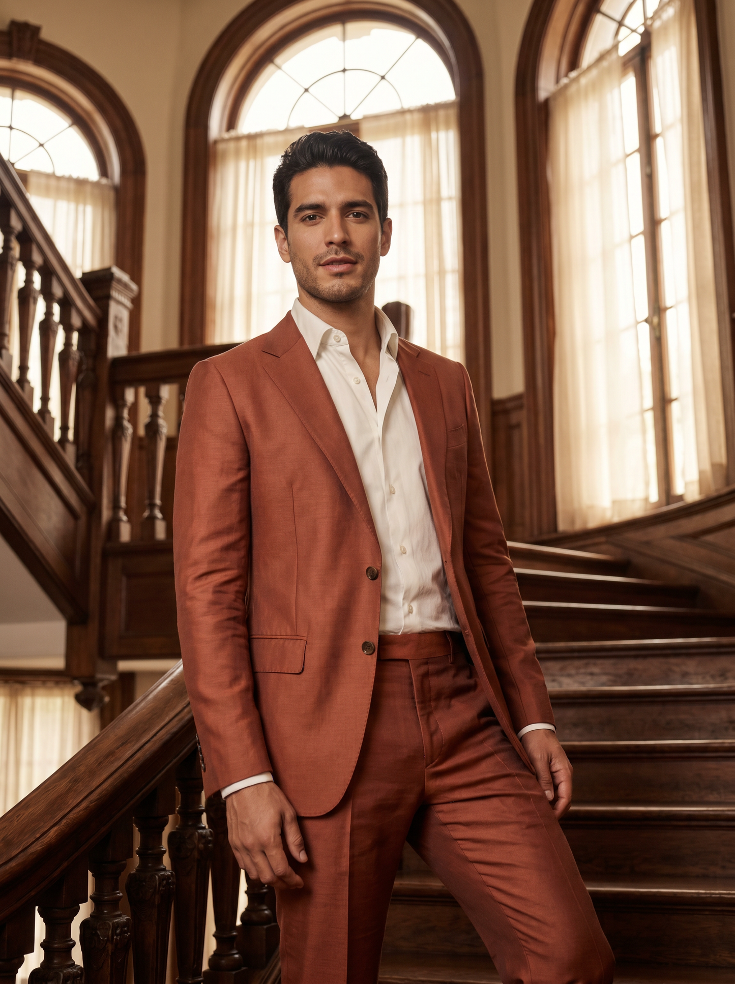 Terracotta Silk Blend Suit — Custom Made to Measure - front view