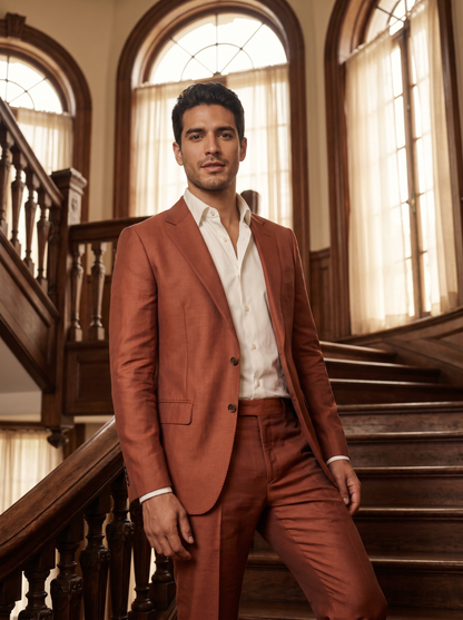 Terracotta Silk Blend Suit — Custom Made to Measure - front view