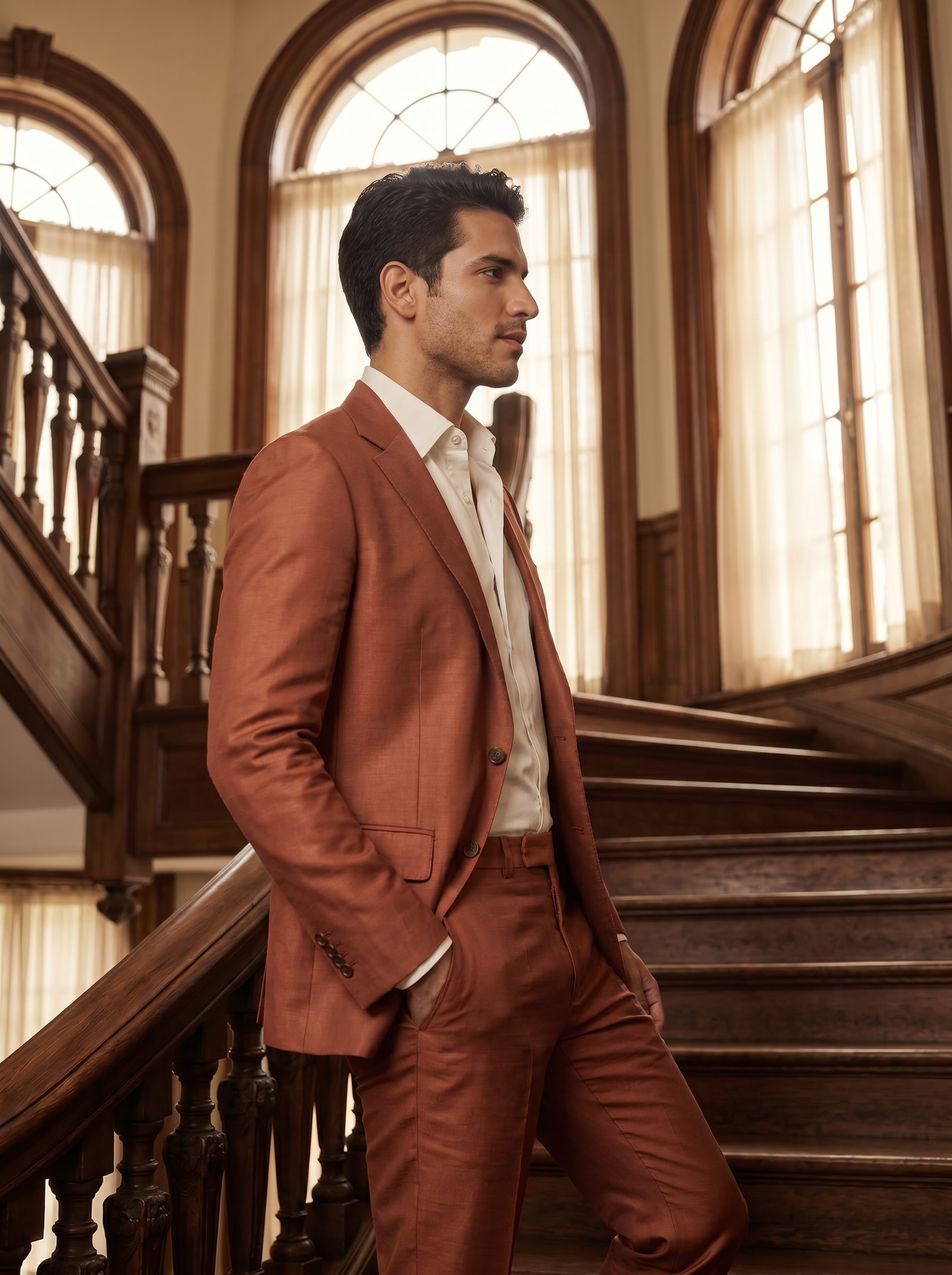 Terracotta Silk Blend Suit — Custom Made to Measure - side view