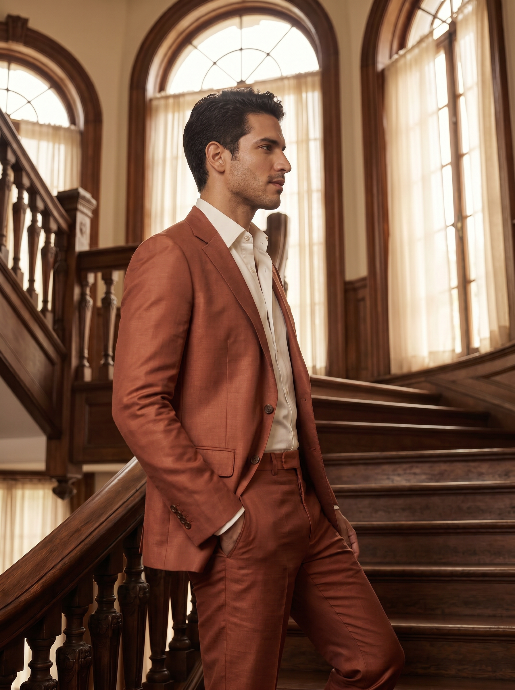 Terracotta Silk Blend Suit — Custom Made to Measure - side view