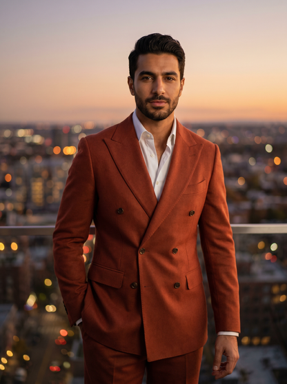 Terracotta Wool Double Breasted Suit — Custom Made to Measure - front view