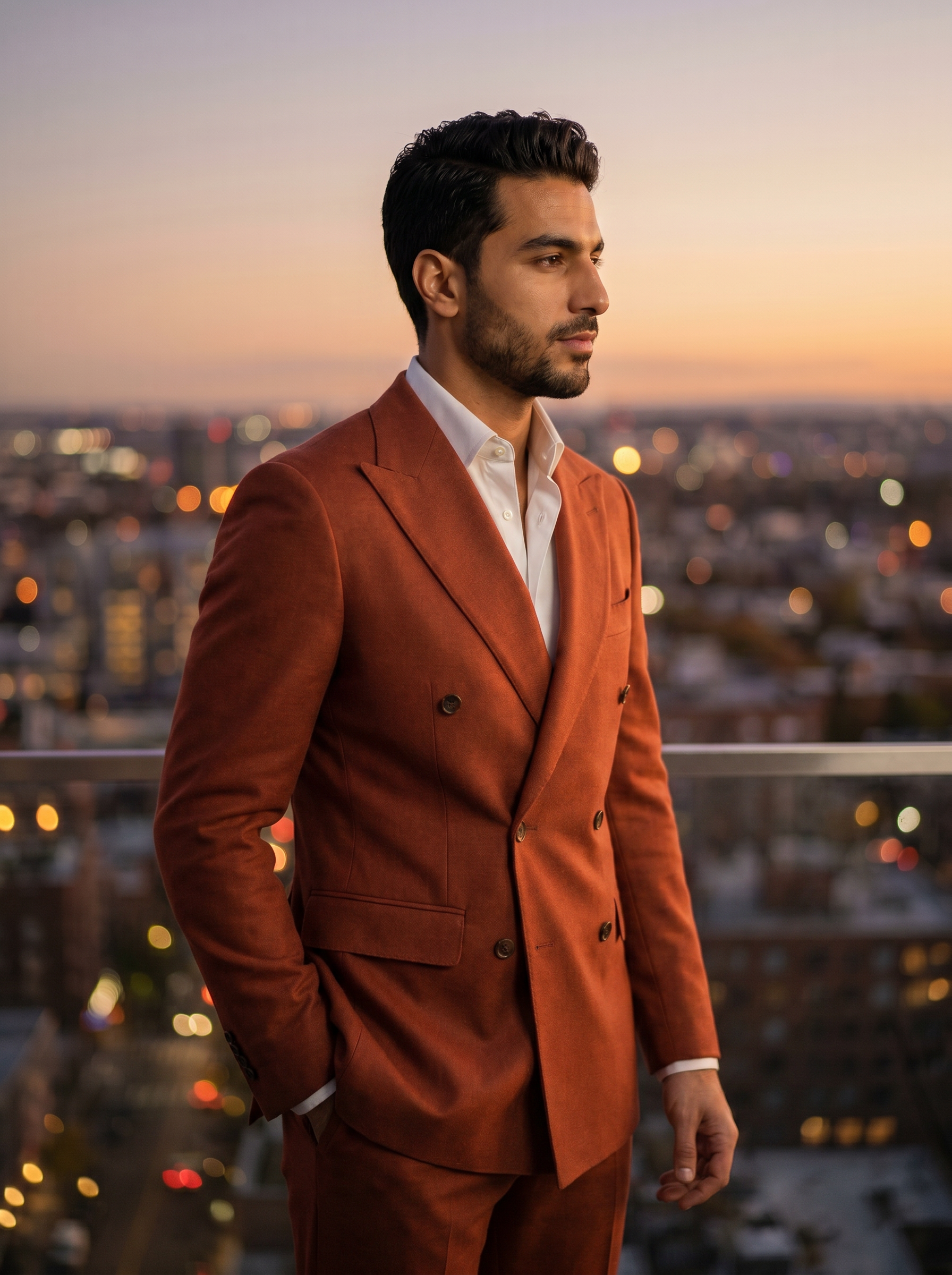 Terracotta Wool Double Breasted Suit — Custom Made to Measure - side view
