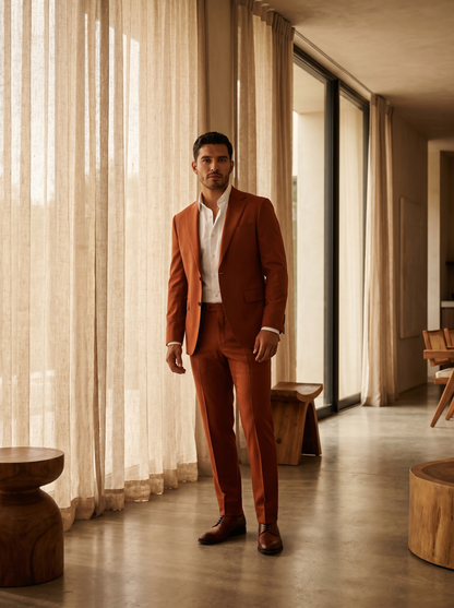 Terracotta Wool Groomsmen Suit — Custom Made to Measure - front view