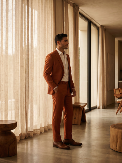 Terracotta Wool Groomsmen Suit — Custom Made to Measure - side view