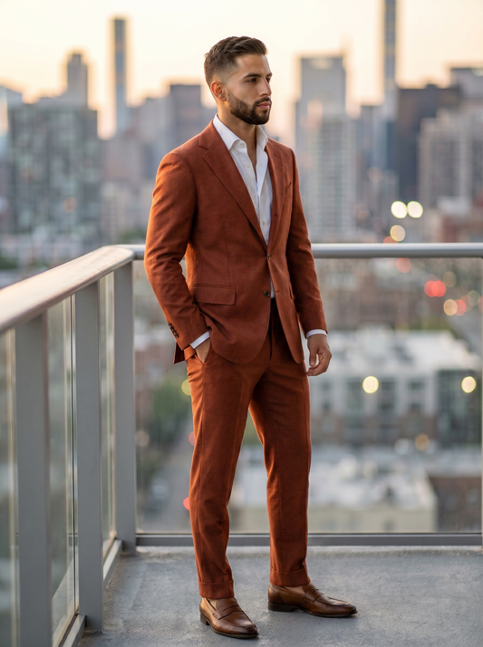 Terracotta Wool Suit — Custom Made to Measure - side view