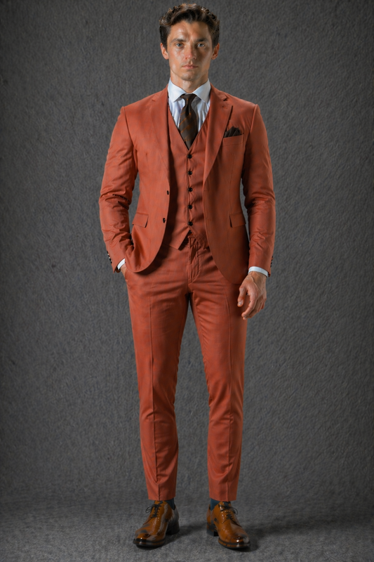 Terracotta Cotton Slim Fit Suit — Custom Made to Measure