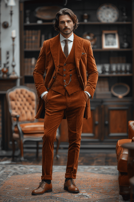Terracotta Velvet Cocktail Party Suit — Custom Made to Measure