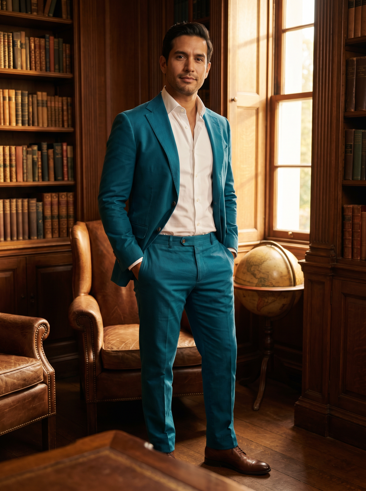 Turquoise Cotton Groomsmen Suit — Custom Made - front view