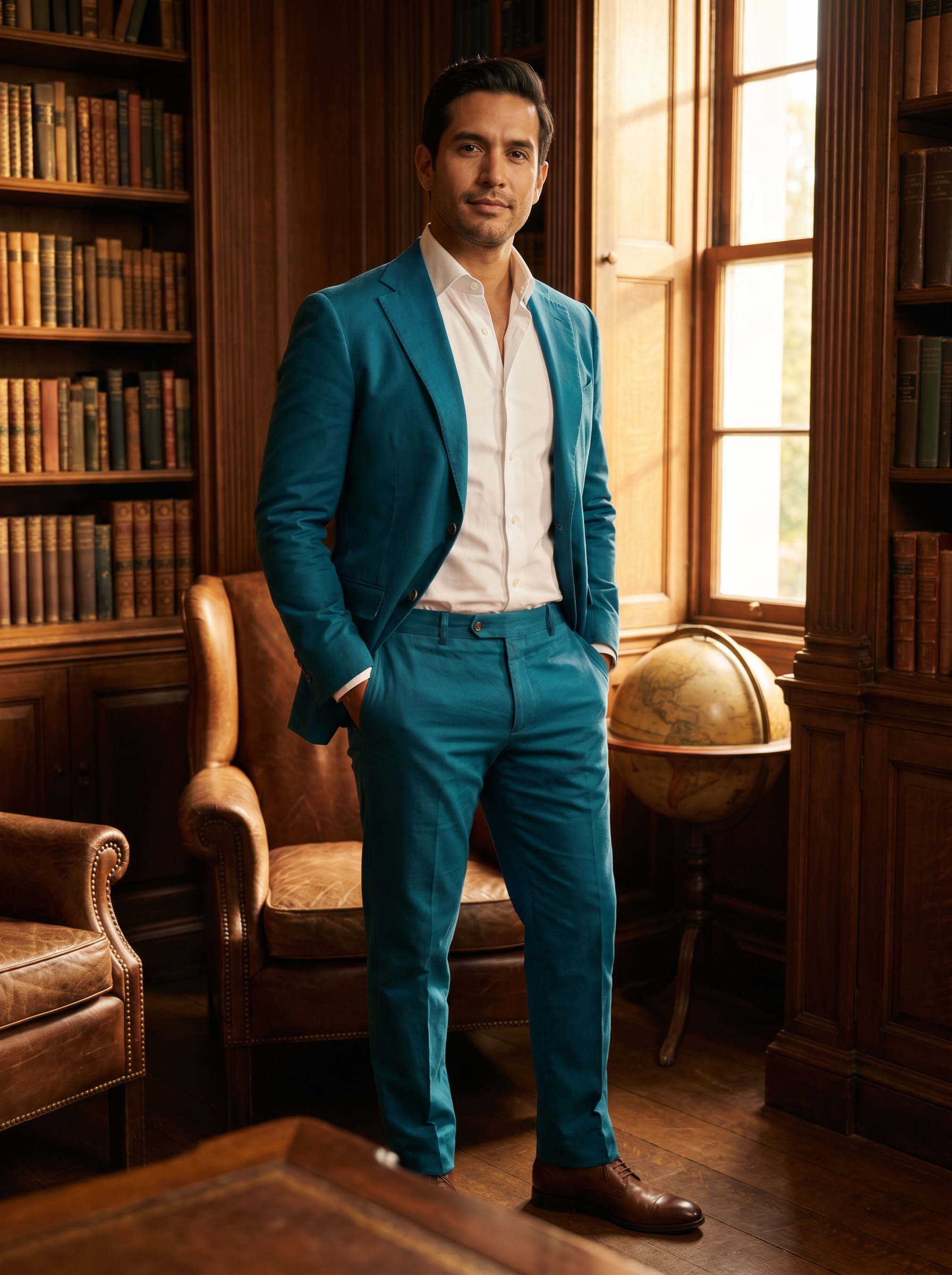 Turquoise Cotton Groomsmen Suit — Custom Made - front view