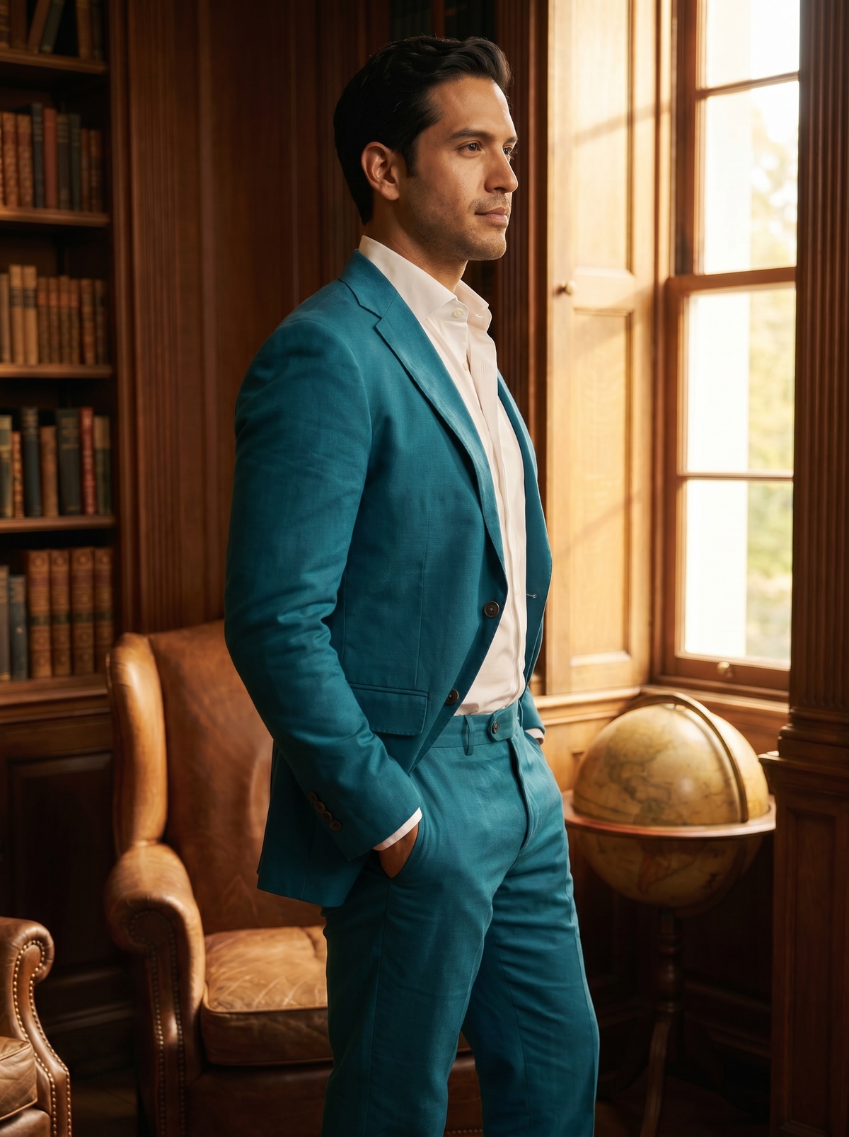 Turquoise Cotton Groomsmen Suit — Custom Made - side view
