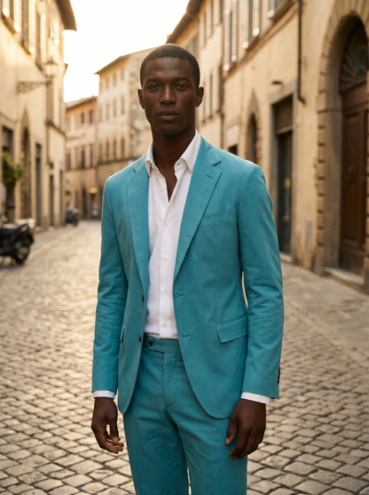 Turquoise Cotton Suit — Custom Made to Measure - front view