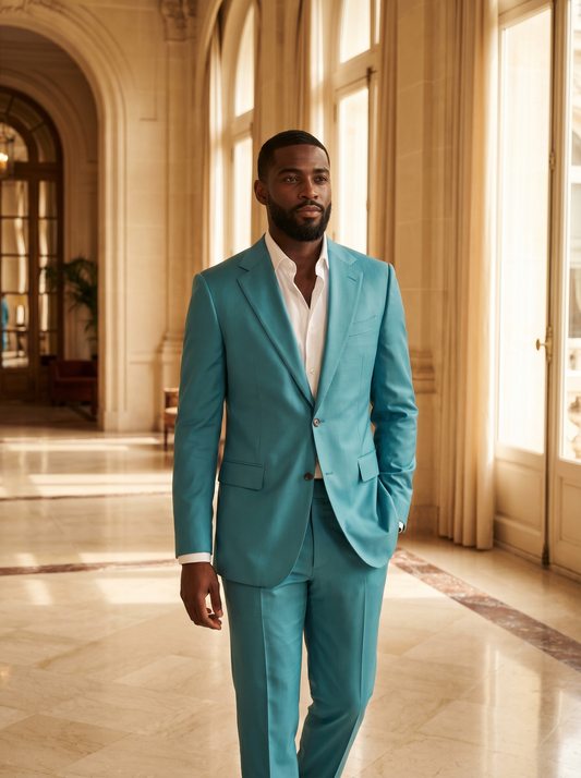 Turquoise Silk Blend Suit — Custom Made to Measure - front view