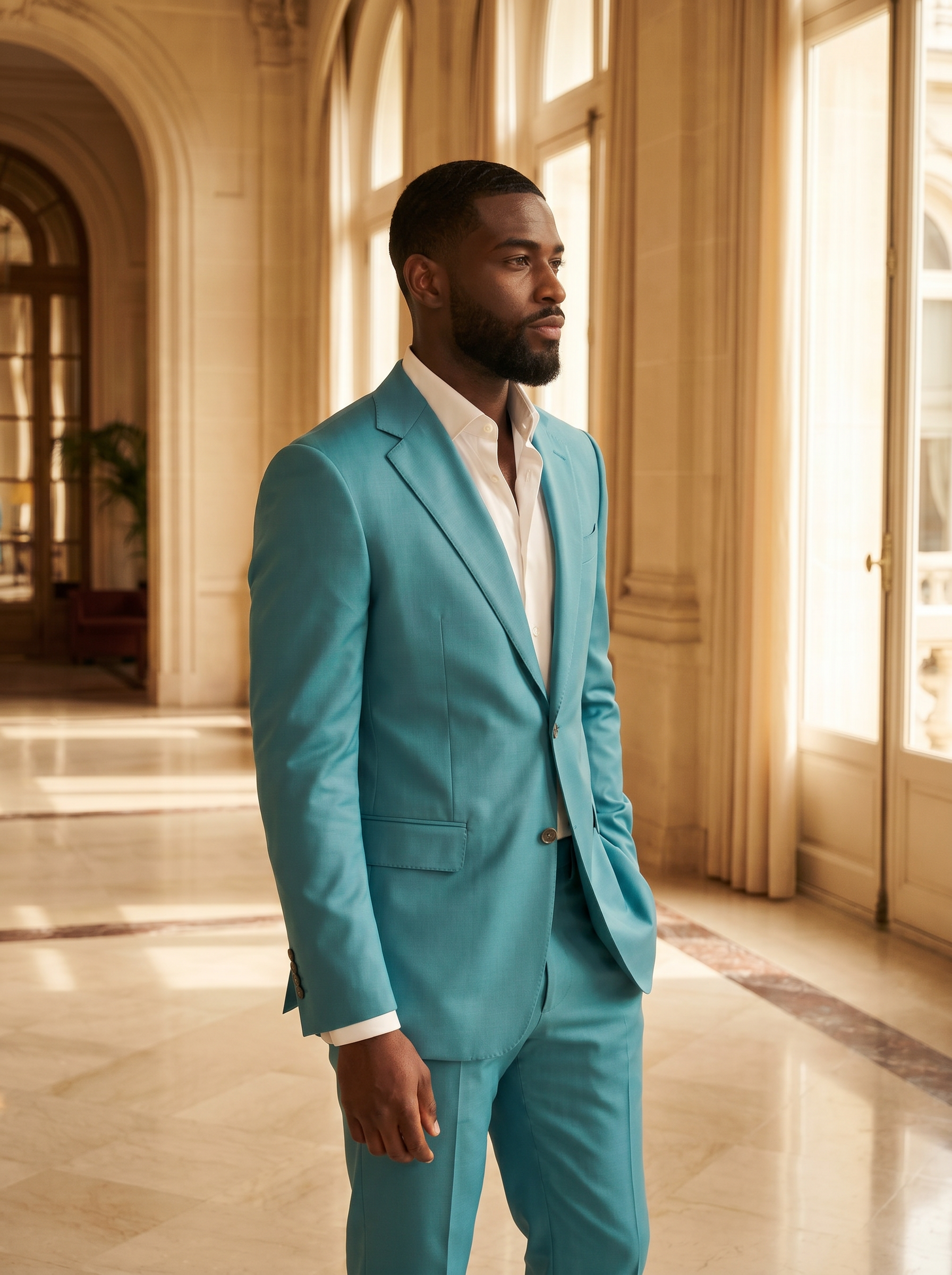 Turquoise Silk Blend Suit — Custom Made to Measure - side view