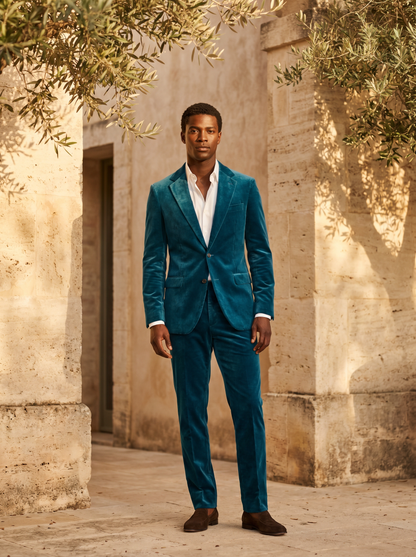 Turquoise Velvet Suit — Custom Made to Measure - front view