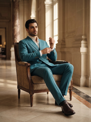 Turquoise Wool Double Breasted Suit — Custom Made to Measure — 3