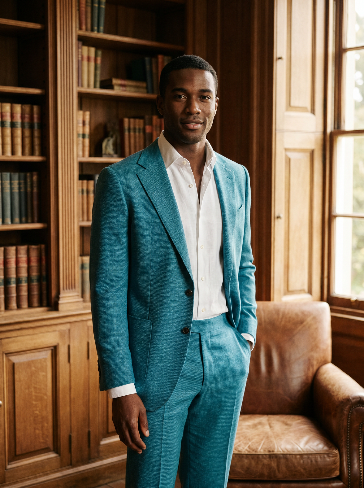 Turquoise Wool Groomsmen Suit — Custom Made to Measure - front view