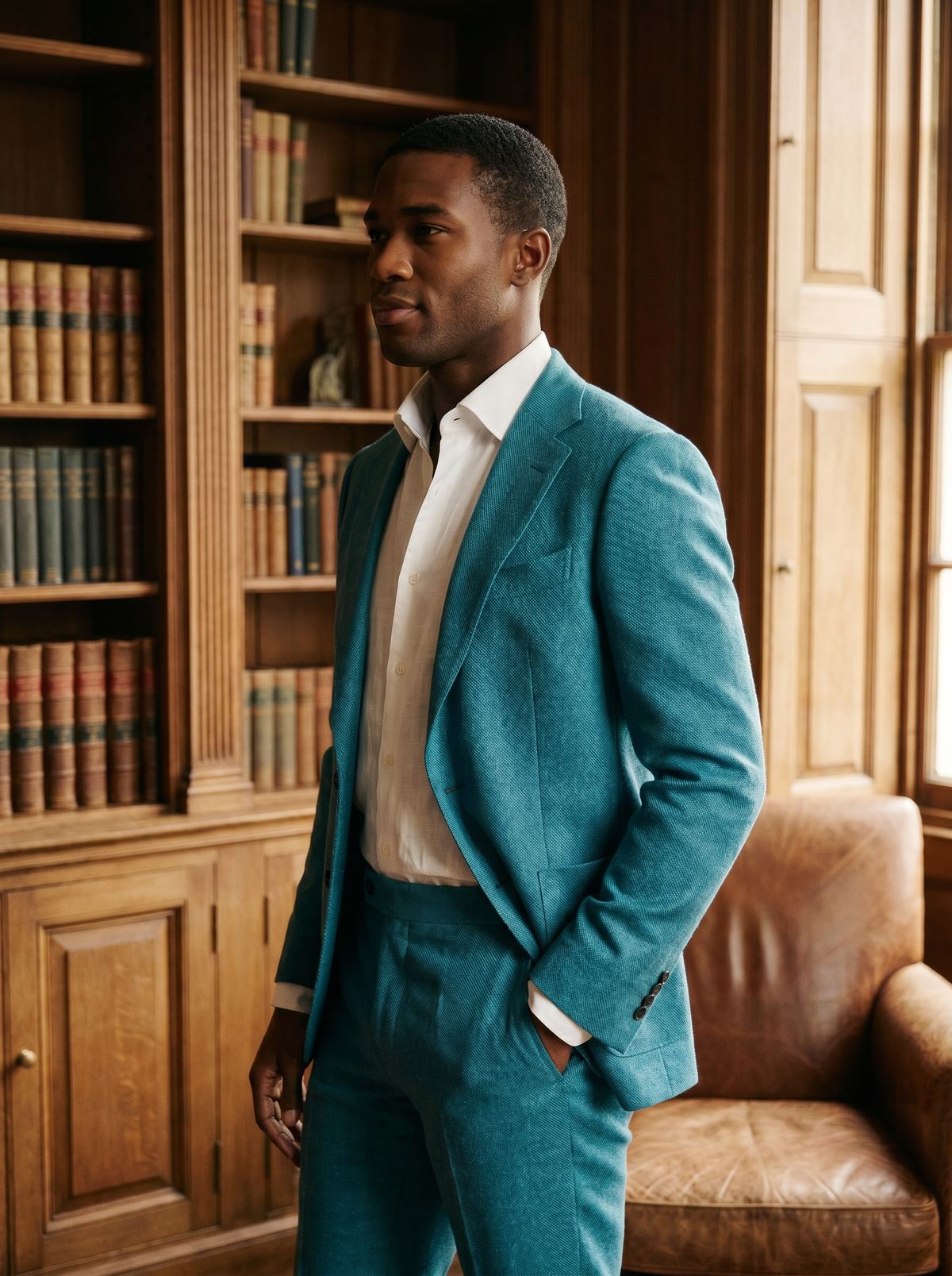 Turquoise Wool Groomsmen Suit — Custom Made to Measure - side view