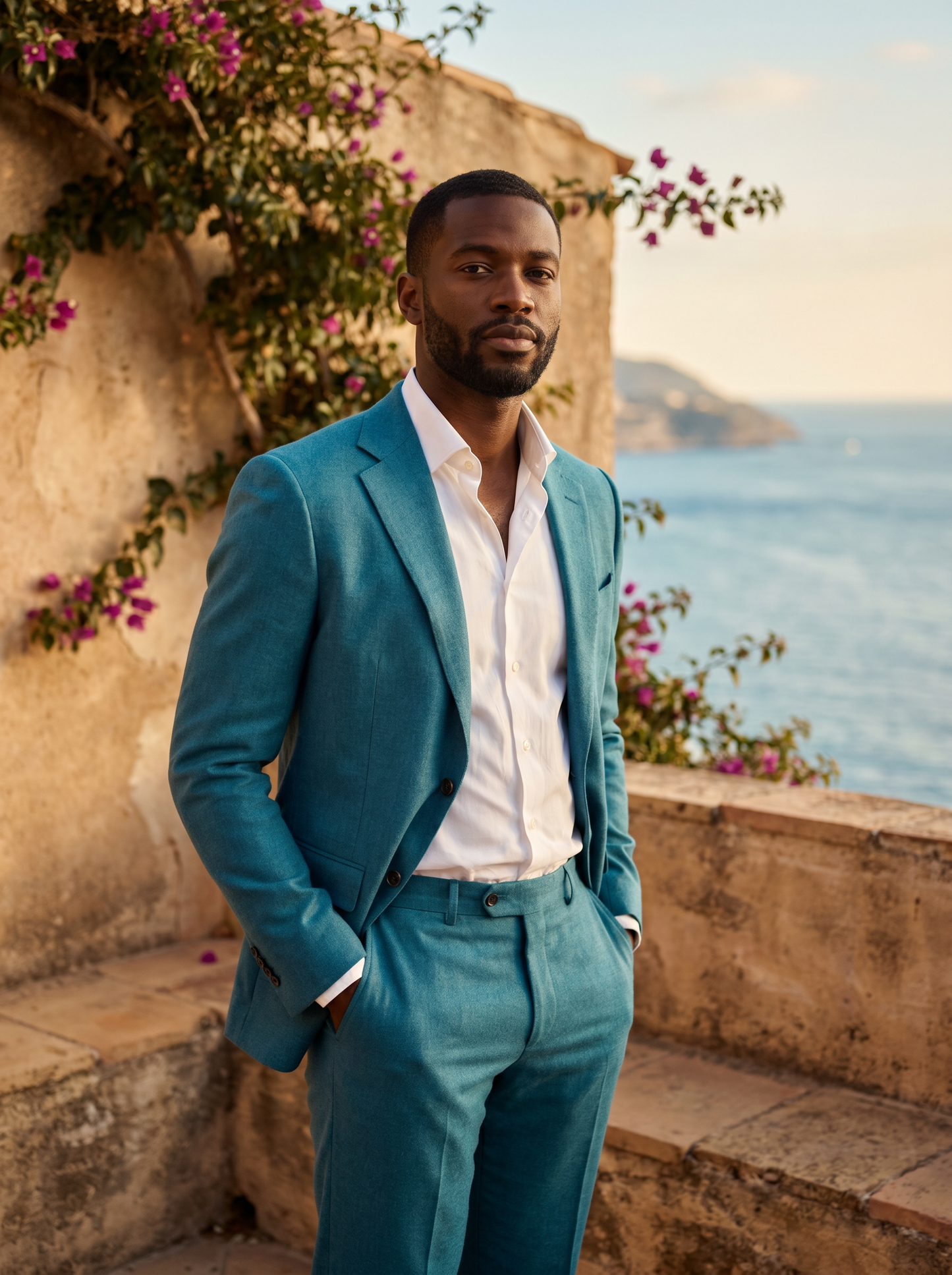 Turquoise Wool Suit — Custom Made to Measure - front view