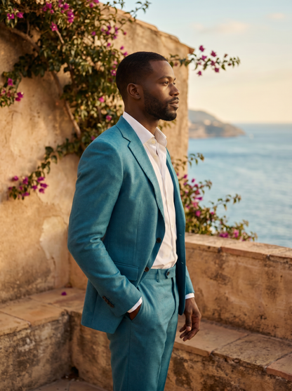 Turquoise Wool Suit — Custom Made to Measure - side view