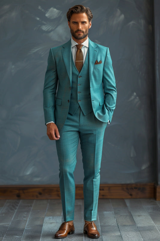 Turquoise Wool Cocktail Party Suit — Custom Made to Measure