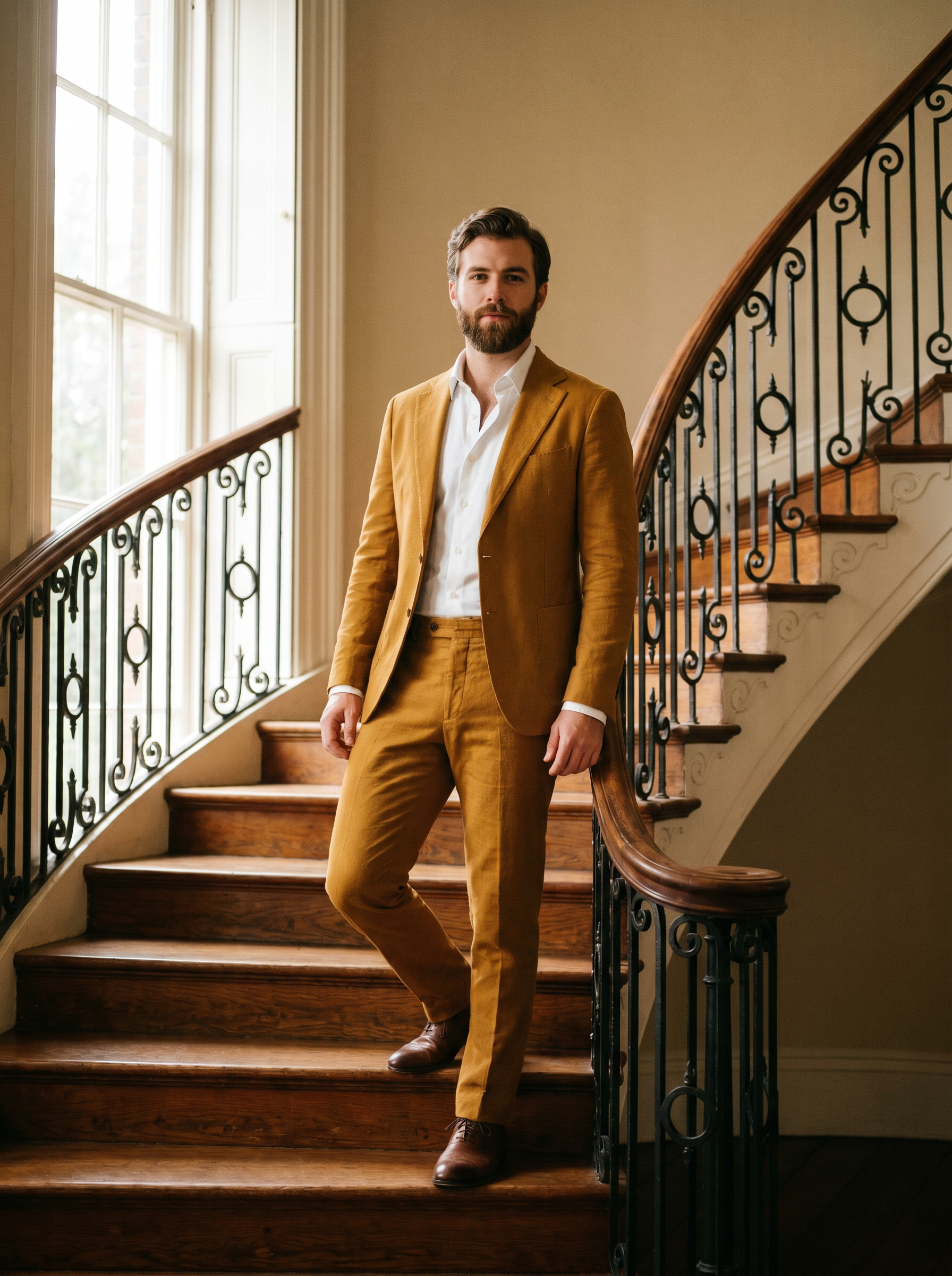 Warm Mustard Cotton Graduation Suit — Custom Made to Measure - front view