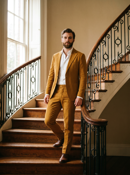 Warm Mustard Cotton Graduation Suit — Custom Made to Measure - front view