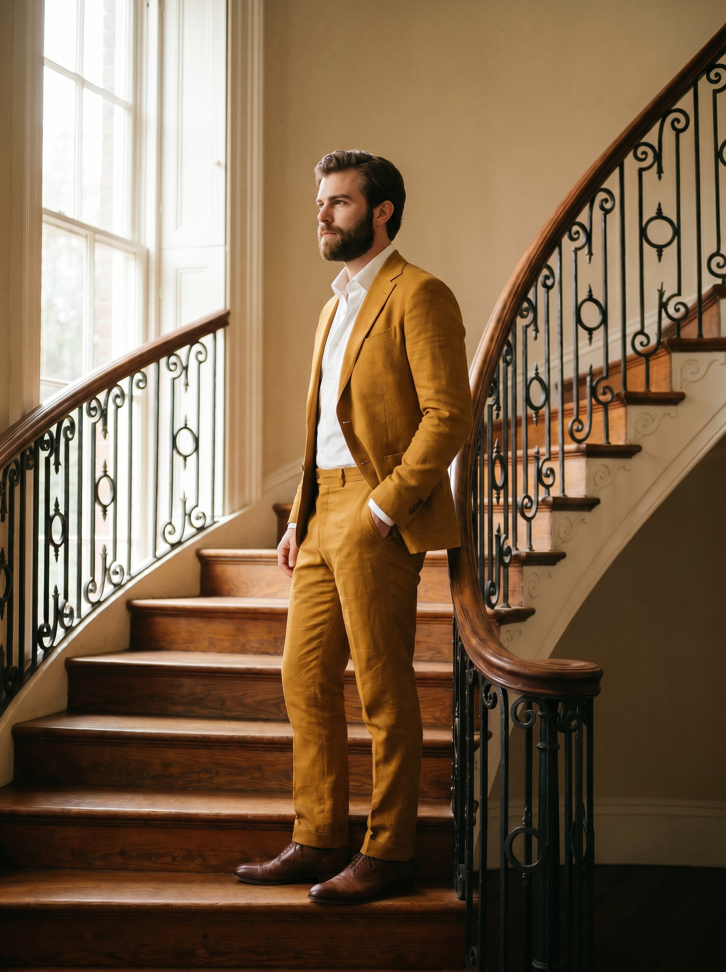 Warm Mustard Cotton Graduation Suit — Custom Made to Measure - side view