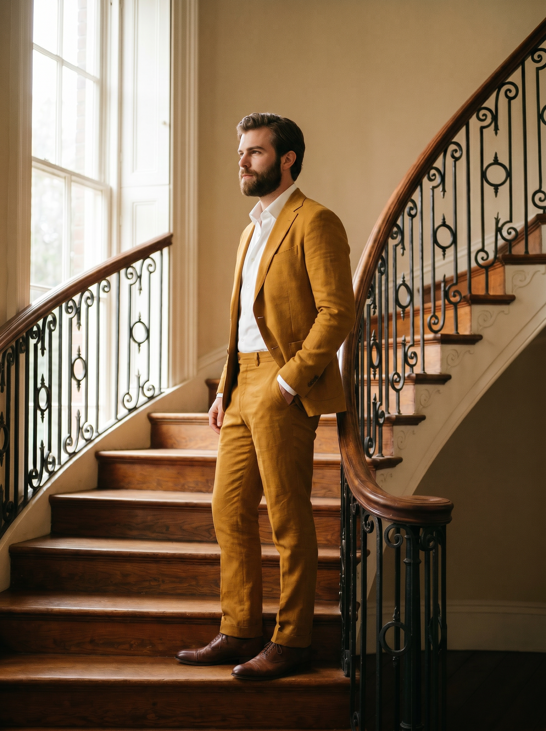 Warm Mustard Cotton Graduation Suit — Custom Made to Measure - side view