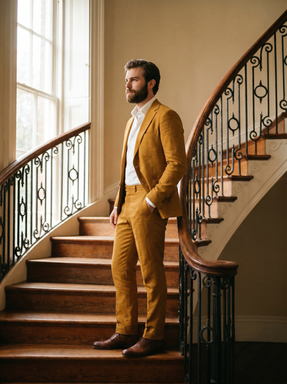 Warm Mustard Cotton Graduation Suit — Custom Made to Measure - side view