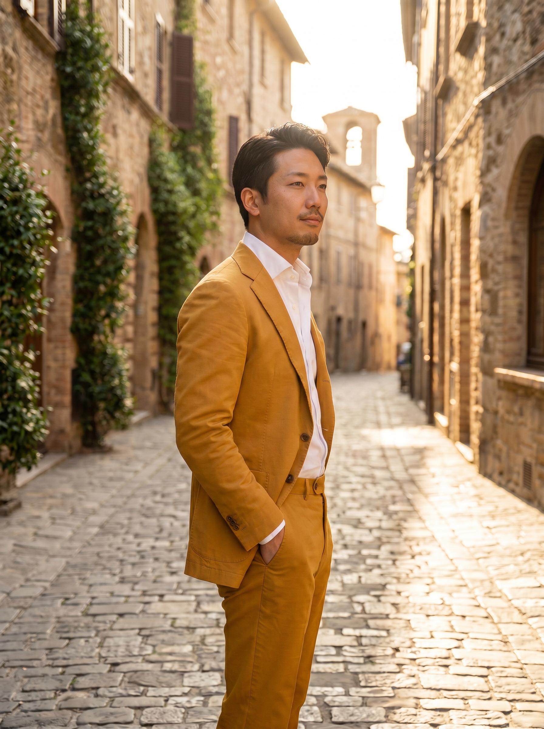 Warm Mustard Cotton Suit — Custom Made to Measure - side view