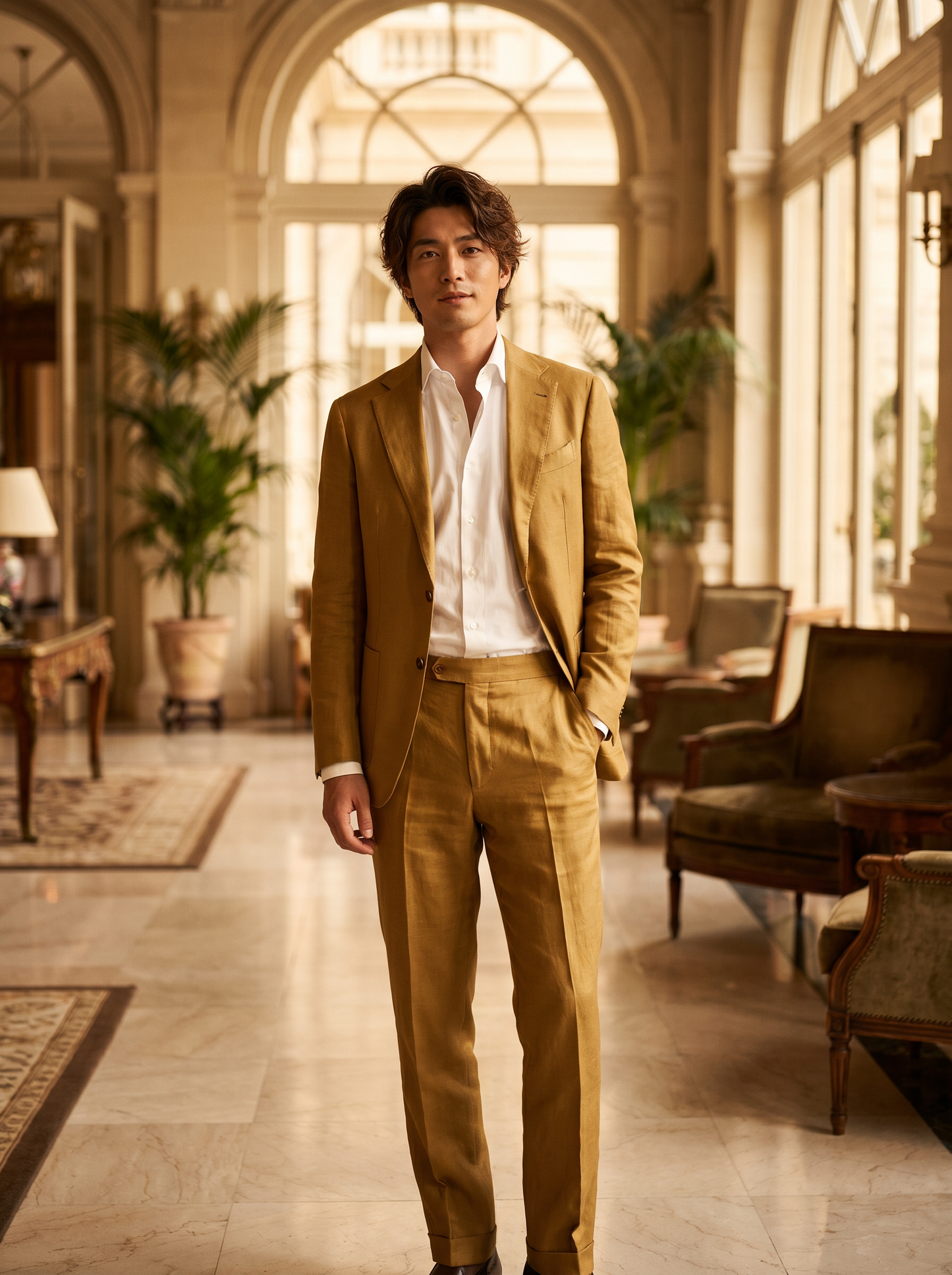 Warm Mustard Silk Blend Suit — Custom Made to Measure - front view